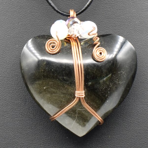 Sheen Obsidian w Opalite in copper amulet